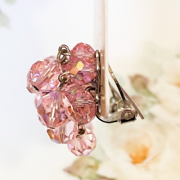 Vintage LAGUNA Pink Crystal Clip Cluster Earring - Picture 5 of 7